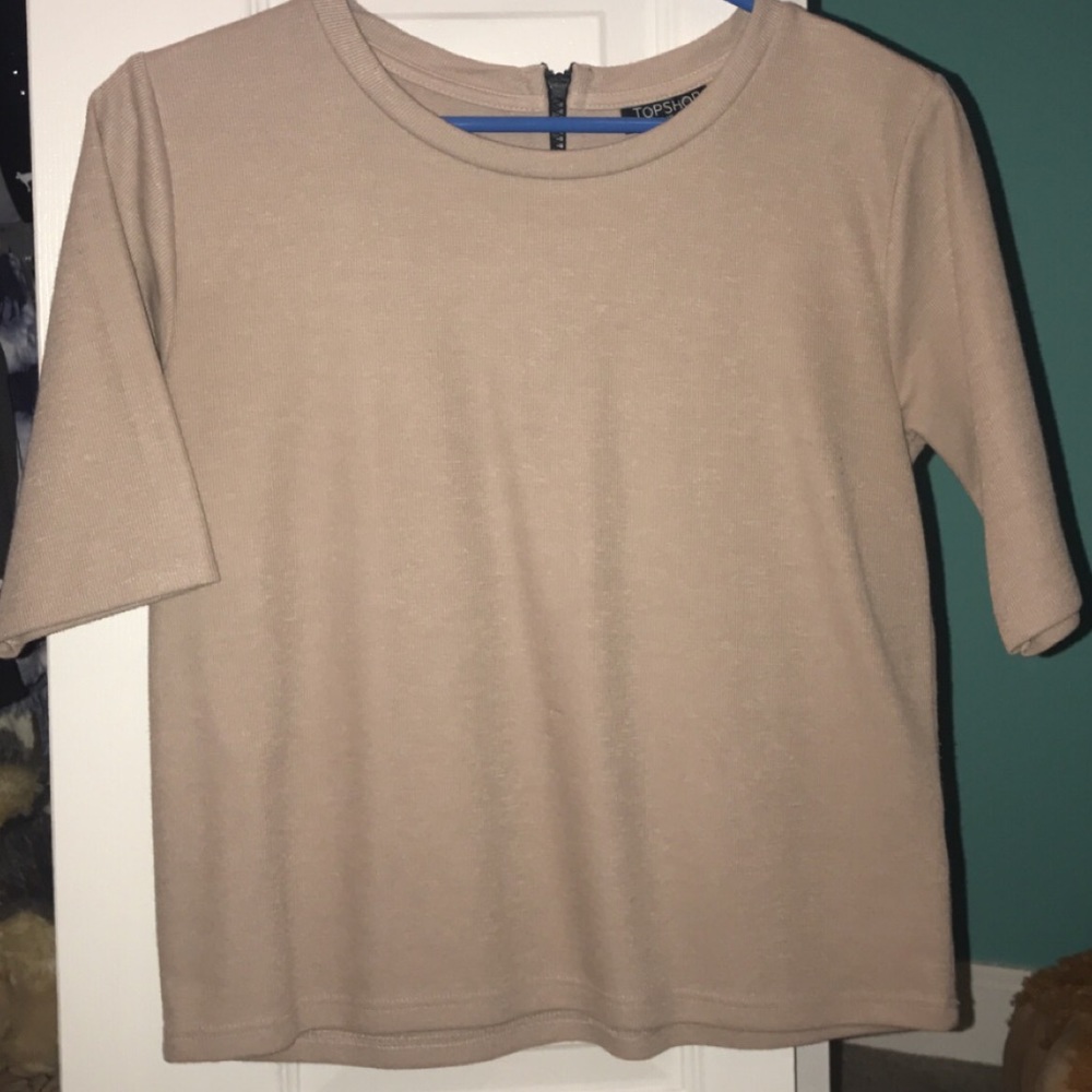 Tan Crop Top with Zipper Back